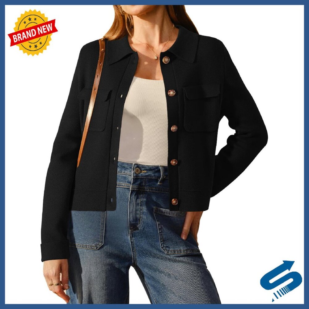 Wool Blend Cropped Shacket Jacket Button Down Cas… - image 1